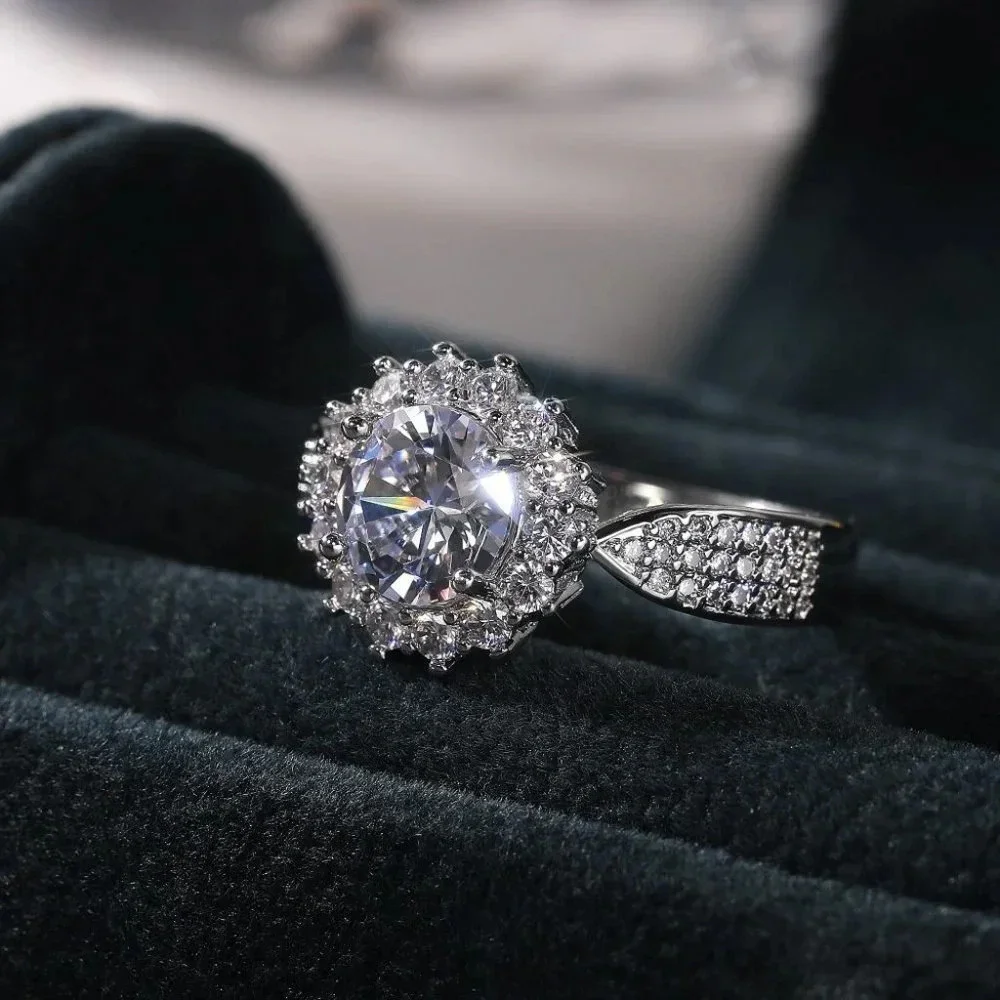 😍925 SILVER MOISSANITE SUN FLOWER WEDDING/ENGAGEMENT RING WOMEN, K754_3
